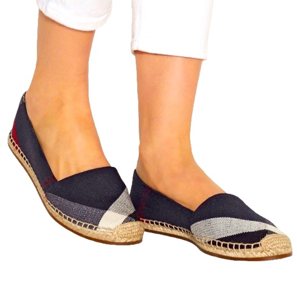 Navy blue nova outer fabric inner leather espadrilles.Size 7M/37 Burberry